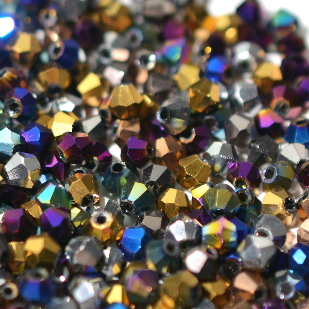 Kovová barva 100ks Průměr 4mm Bikonický tvar Pokovené Rakouské krystaly Skleněné korálky Volné Distanční korálky pro výrobu šperků