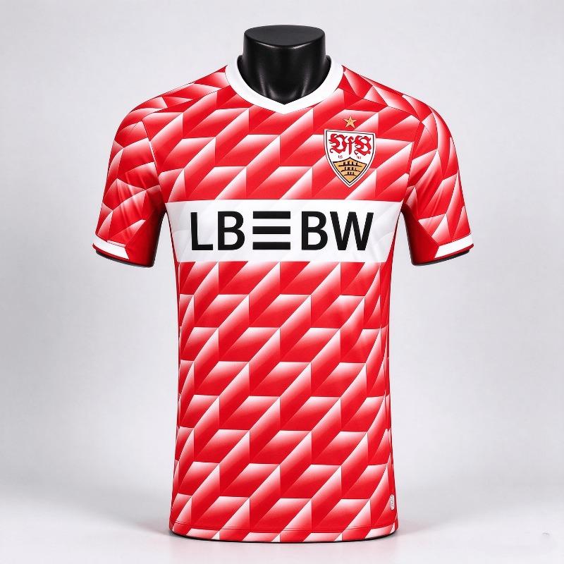 Dresy VfB Stuttgart pro domácí a venkovní zápasy 2026-27, Trička s digitálním potiskem, Sportovní prodyšné krátké rukávy