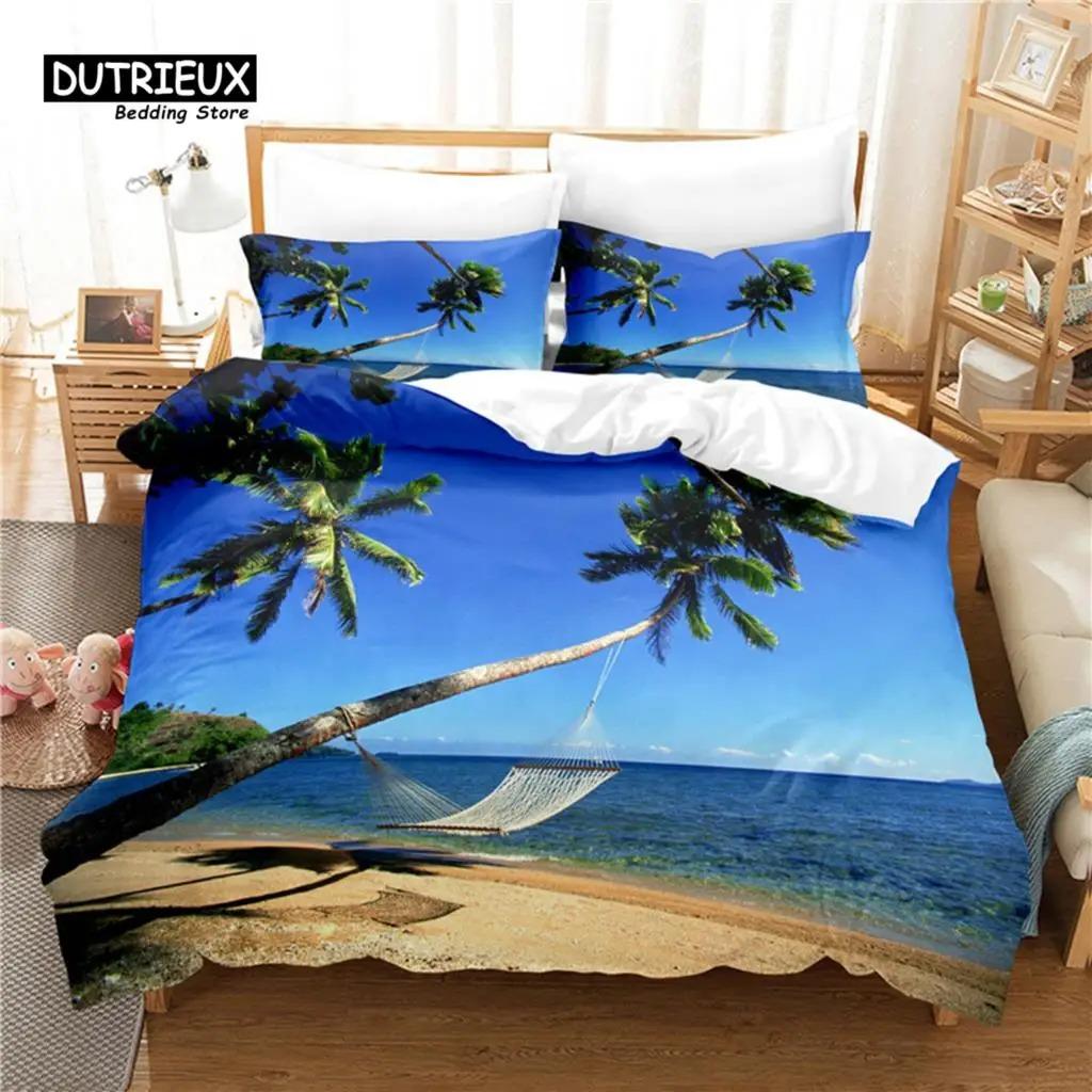 Beach Duvet Cover Set Twin for Kids Ocean Bedding Set Bedclothes Hawaiian Tropical Printed Microfiber Polyester Comforter Cover