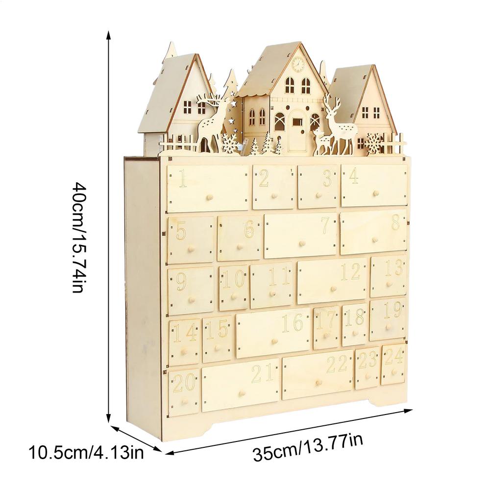 

Creative Wooden Christmas Decoration Surprise Gifts LED Lights Emit Light 24 Day Countdown Calendar Ornament For Advent Festival 35x10.5x40cm
