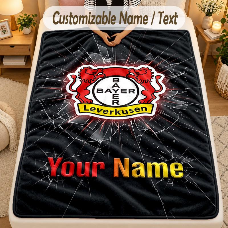 Flannel BlanketBayer Leverkusen Football Custom Name Text Personalized Soft Warm Throw Blanket Home Decor Gift
