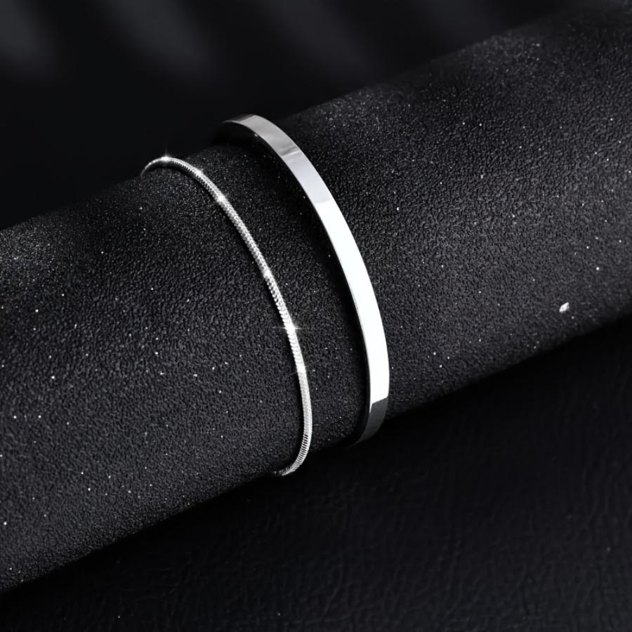 Men's Fashion Jewelry Set - Stainless Steel Stackable Bracelet, Delicate Bangle, Snake Chain, Square Link, Cuban Link Combo