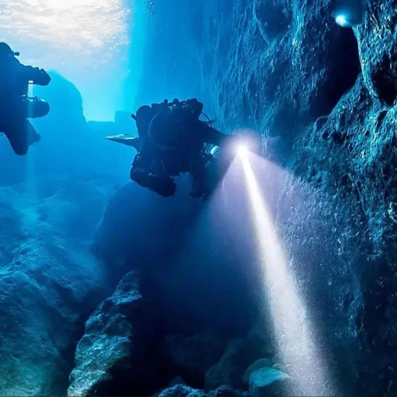 Powerful XHP70 Diving LED Flashlight Yellow/White Light Professional Diving Torch Powered By 26650 Battery with Hand Rope