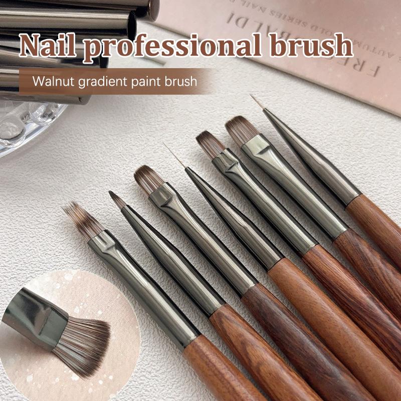 Walnut Wood Uv Gel Polish Gradient Nail Art Ombre Painting Pen With Cover Detail Brush Drawing Brush High Quality Manicure Tool