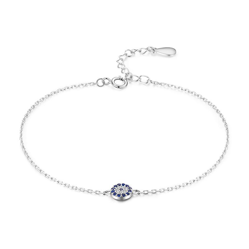 

Real 925 Sterling Silver Round Exquisite Lucky Eyes Pave Zirconia Bracelet For Women Adjustable Chain Fine Jewelry Gifts