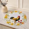 Polyester Embroidery Mats Pastoral Rooster Embroidered Placemat, Decorative Lace Floral Pattern Round Daily Home Dining Accessories Table Mat, Vintage