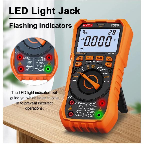 NJTY T58B T58C Inductance Digital Multimeter AUTO Range 9999 Counts Voltage Current Capacitance LED Smart Backlit Large Screen