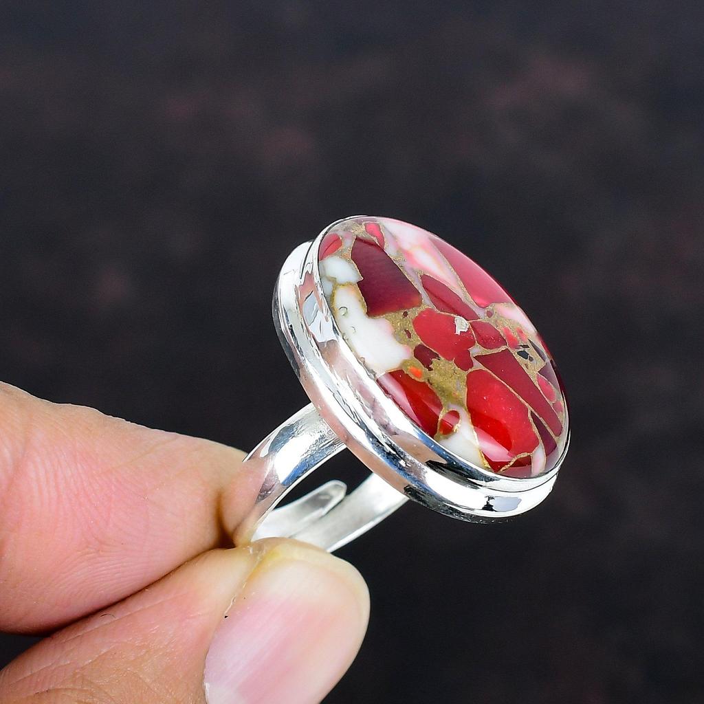 Kingman red mohave copper turquoise ring 925 sterling silver ring unique jewelry adjustable handmade ring dainty gemstone ring gifts for her