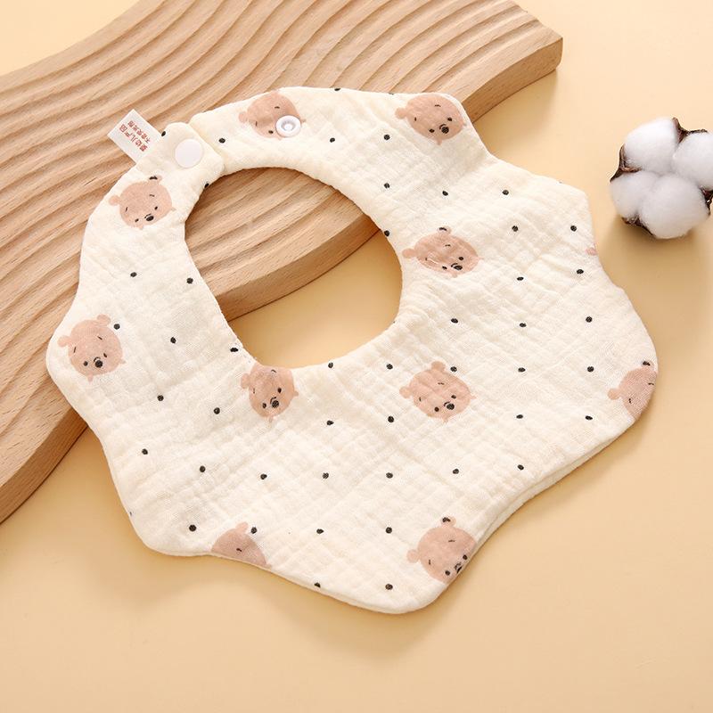 Baby Saliva Towel Class A Four-Layer Crepe Cartoon Snap-Button Bib Baby Triangle Scarf Newborn Bib