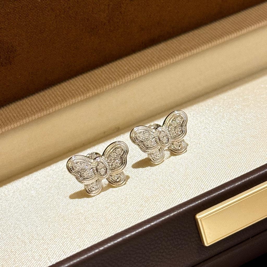 New Vintage 100% Pure 925 Sterling Silver Butterfly Earring Pave Aaa Full Zirconia Ear Studs For Women Fine Luxury Jewelry