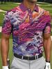 Men'S Short Sleeve Polo, Dragon Pattern Casual Collar T-Shirt, Loose Fit with Ocean And Dragon Elements, Print Outdoor Sports Shirt, Vibrant