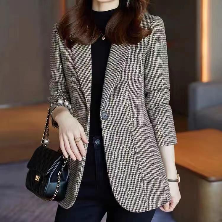 Bird Plaid Blazer Jackets Suit Autumn Fashion Jacket for Women Korean Slim Fit Blazers Suits