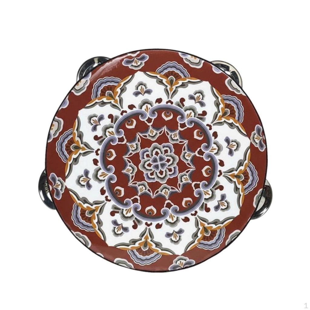 Jingling Tambourine Traditional Artistic Print Headed Educational Toy Dance Accessory for