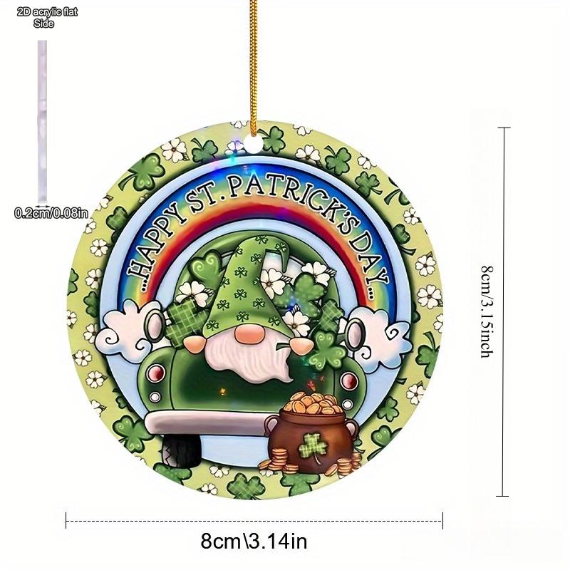 2D Flat Acrylic Ornamen Sign, Adorable Gnome with Shamrock & "Kiss Me I'm Irish" Sign, St. Patrick's Day Acrylic Hanging Ornament - Vibrant Green