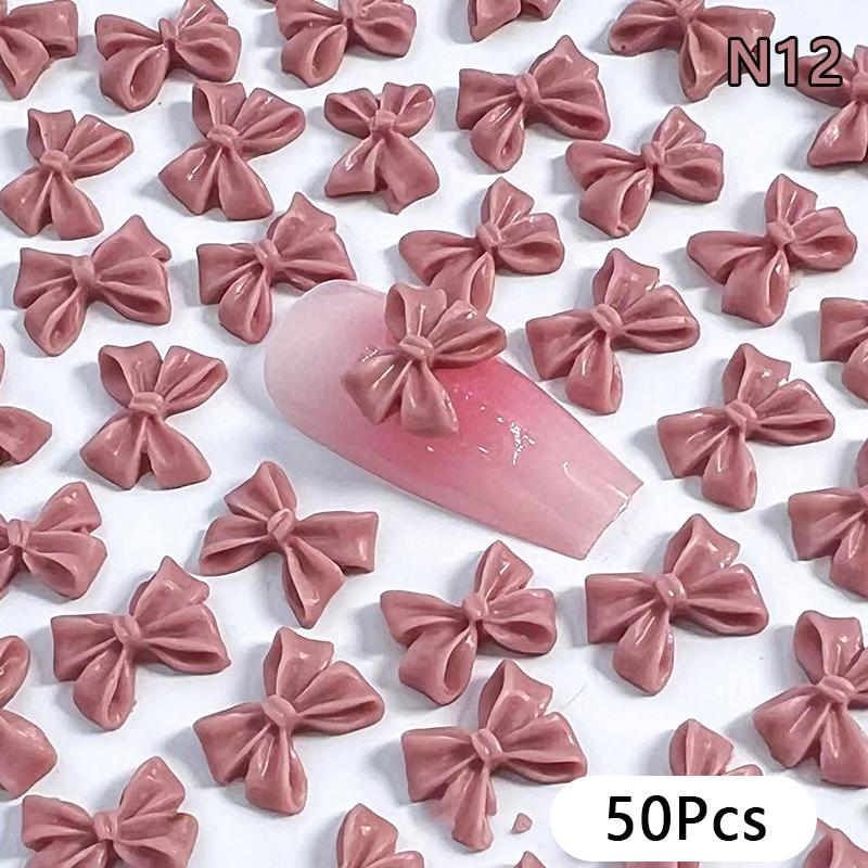 50Pcs Ribbon Resin Bow Nail Charm Parts 3D  Nail Art Decoration Accessories Supplies For Diy Korean Manicure Design