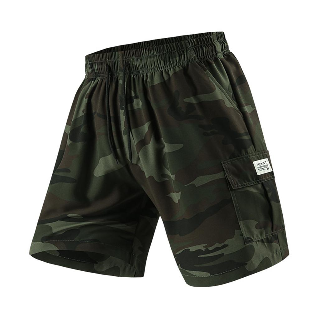 Herren Mehrzweck-Cargo-Shorts für Outdoor-Sport, Freizeit, Tarnmuster, Arbeitsshorts mit elastischem Bund und Kordelzug zum Wandern, Camping