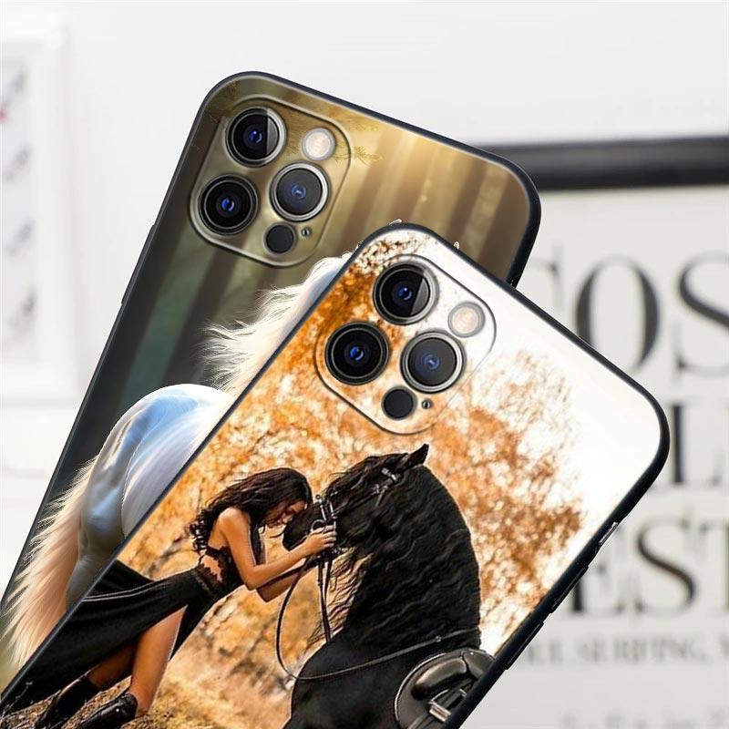 Horse Girl Animal Black Horses Phone Case For Apple iPhone 16e 16 15 14 13 12 11 Pro Max XR XS 7 8 Plus SE2 Cover Silicone Cases