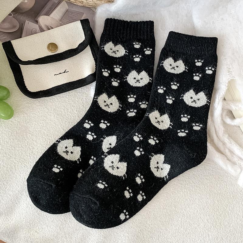 Kitten Paw Wool Socks Children'S Tube Socks Season Internet Celebrity Explosion Cute Cartoon Fleece Thickened Thermal Stockings