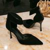 Huizhou 2025 Women's High Heel Sandals Women's Black Plush Fashion Sexy Pointed Back Zipper High Heel Women's Shoes