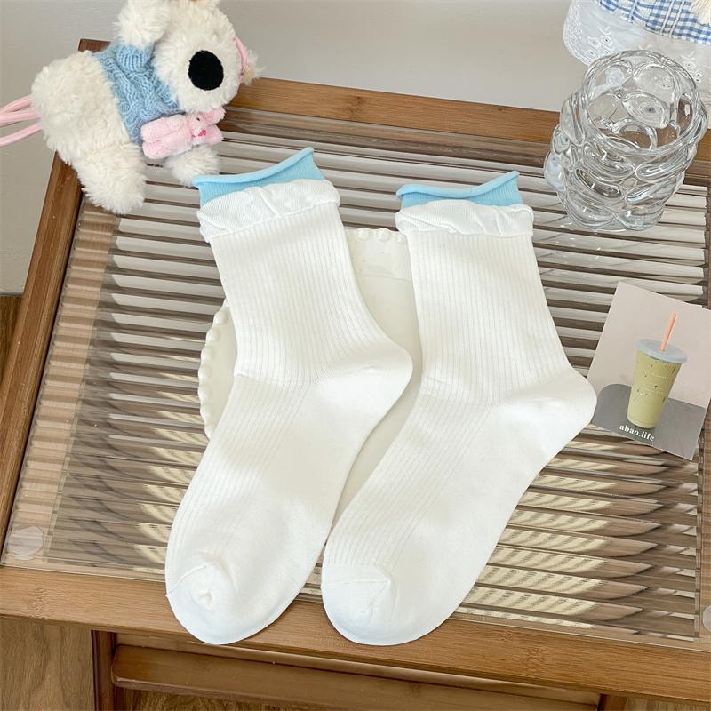 Female Spring and Summer Thin Double Muzzle Ballet Style Loose Mouth In The Tube Pile Pile Cotton Socks
