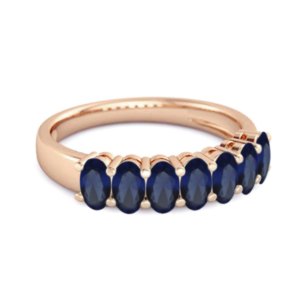 Blue Sapphire Oval Half Eternity Band - 925 Sterling Silver Rose Gold Vermeil