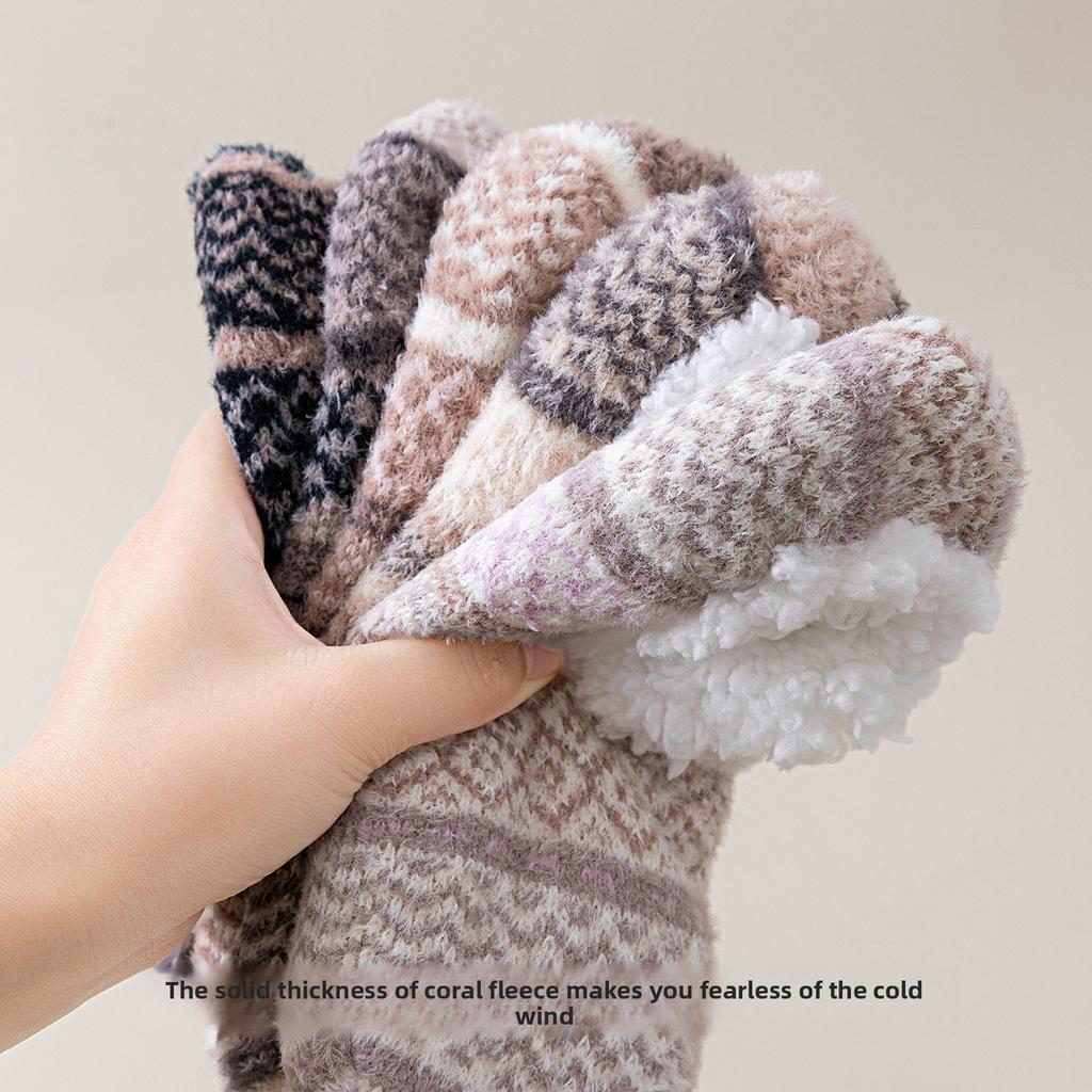 Winter Lambskin Floor Sock with Glue for Anti-slip Function. Men's and Women's Matching Socks. Thickened and Padded Home Use Snow Boots.