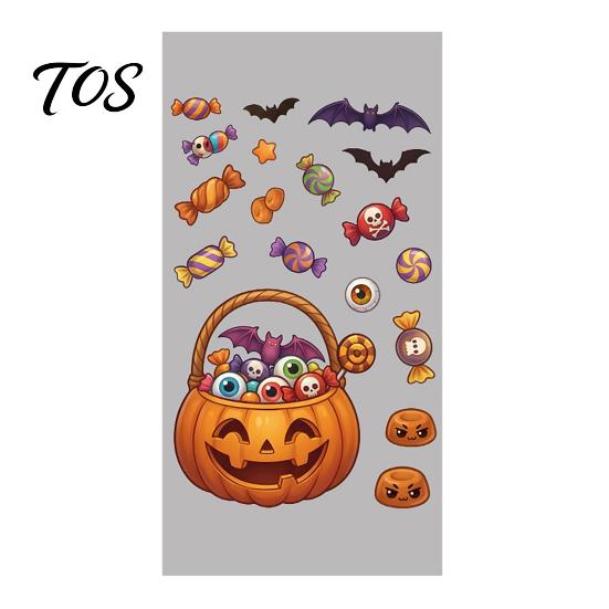 Home Window Ornaments Halloween Cartoon Cling Stickers, Ghost Pumpkin Candy Glass Decals, Self-Adhesive Removable Decorative Posters Art for