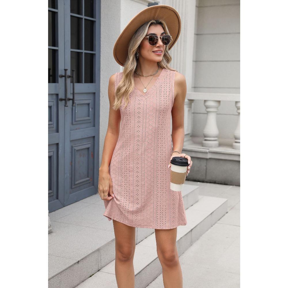 New Women's Pocket Casual Summer Solid Color V-neck Dress