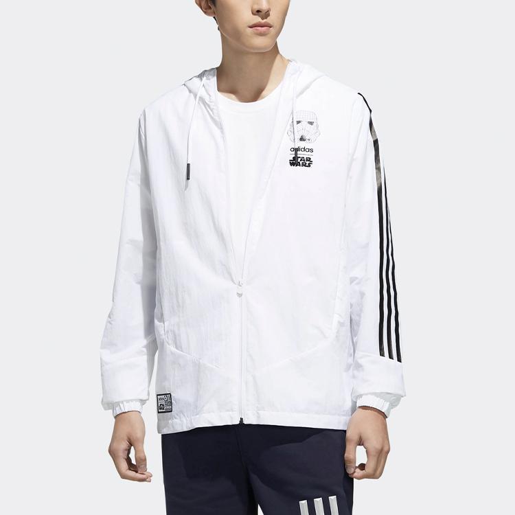 Adidas Neo Logo Print Comfortable Casual Sports Hooded Jacket Men Outerwear White DW8174