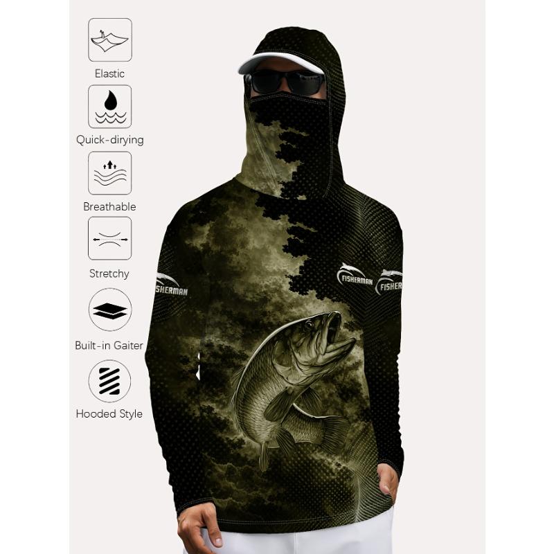 Men's Outdoor Fishing Hooded Long Sleeve Shirt, Sports Top