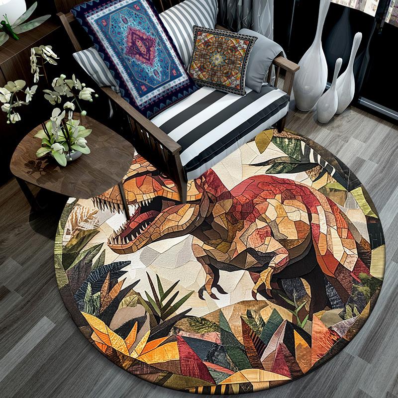 T-Rex Dinosaur Round Area Rug,Carpet Rug for Living Room Bedroom Sofa Playroom Decor,Non-slip Floor Mat