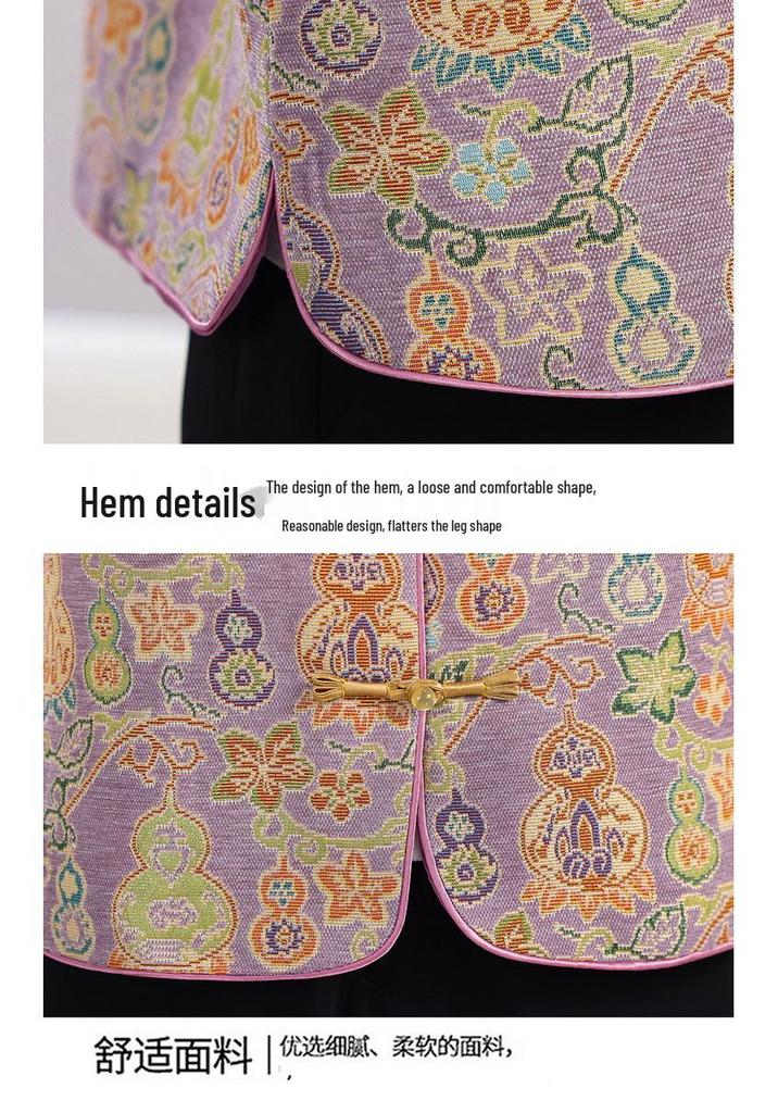 2026 Chinese Style Vest for Moms - Women's Round Neck Print, Versatile Shawl for Spring/Autumn