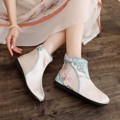 2024 New Old Beijing Embroidered Cloth Shoes Chinese Style Autumn Hanfu Shoes Ancient Women's Single Boots Flat Short Boots Women's Shoes