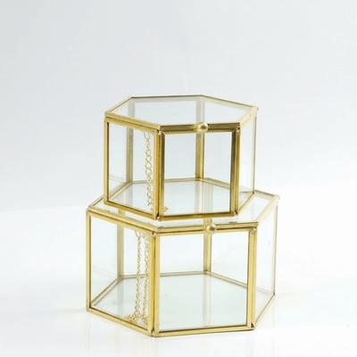 Accessories Storage Hexagon Glass Storage Box with Lid Transparent Display Case Jewelry Organizer Accessories Display