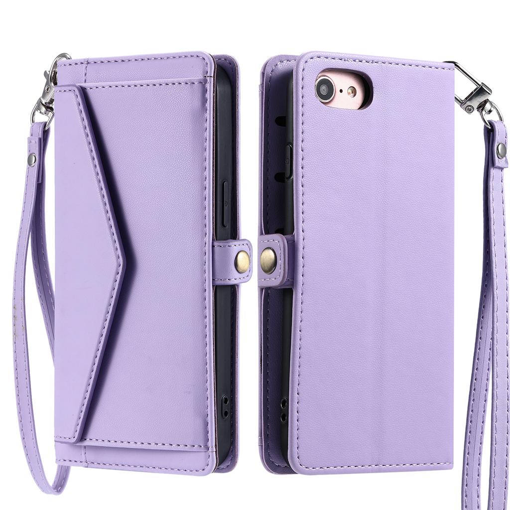 For iPhone 16e Leather Case with Wrist Strap Wallet Stand Phone Cover