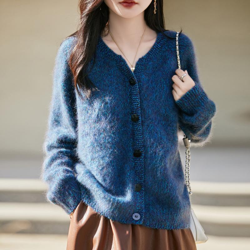 2025 French Heathered Wool Knit Cardigan - Women's Stylish Outerwear Sweater