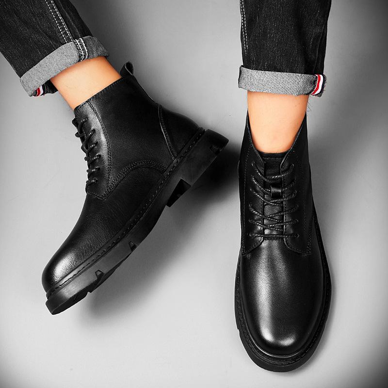 Tooling Boots Men's High-top British Style Men's Shoes Crocodile Pattern Season New Middle-top Velvet Thermal Cotton Martin Boots Shoes Men's