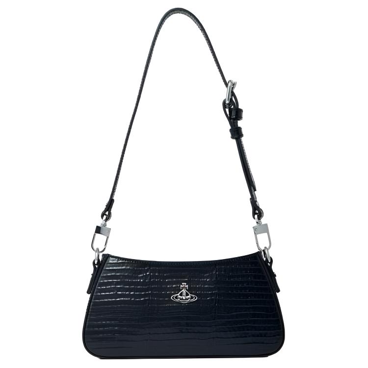 

Vivienne Westwood Tasha Orb Crocodile Pattern Embossed Iconic Saturn Logo Leather Shoulder Bag Women shoulder bag Black 5801000GWL00C0N401 Basic Set (Bag+Dust Bag)