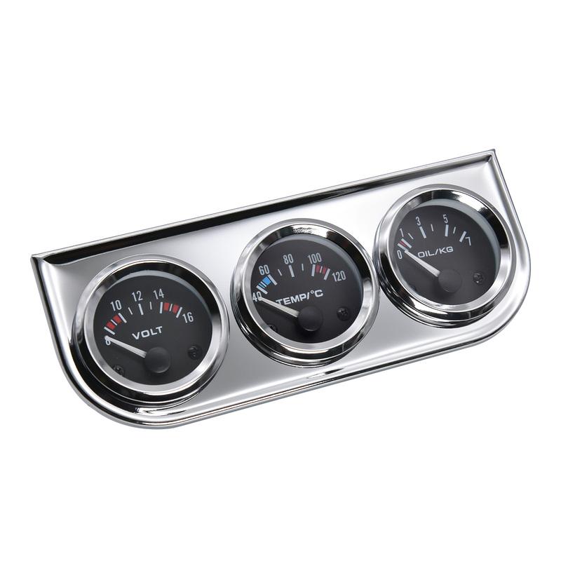 AD 52MM Water Temperature Gauge Celsius Oil Pressure Meter Voltmeter Chrome 3 in 1 Gauge Kit With Sensor Car Motorcycle Meter