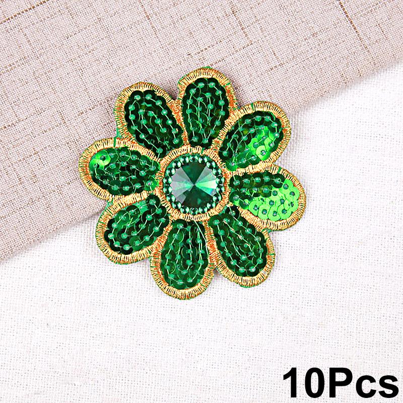 10Pcs Sequins Embroidery Cloth Stickers Small Octagonal Flower Performance Costume Ethnic Costume Accessories Iron-On Stickers