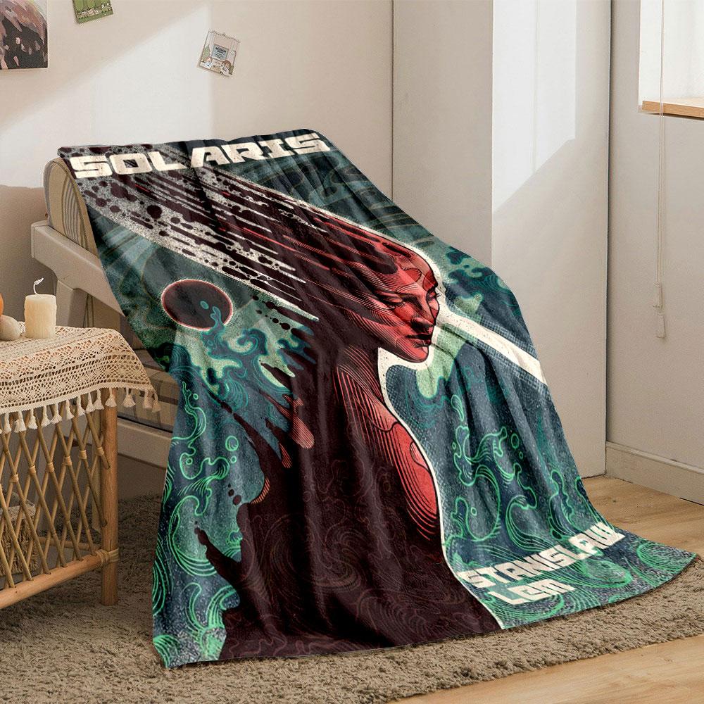 Vintage Solaris Sci-Fi Book Cover Dark Throw Blanket, Super Soft Fleece Blanket for All Seasons, Reversible Plush Throw for Any Room