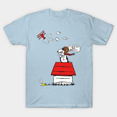 Men Black Print T-shirt Snoopy - Cursed You, Red Baron! No-Cut Transfer Paper Print Cotton Tshirt