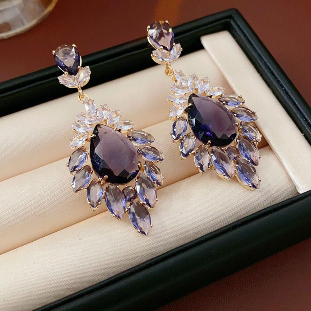 Light Luxury Vintage Crystal Earrings Exaggerated Ear Jewelry Rhinestone Drop Earrings  Party