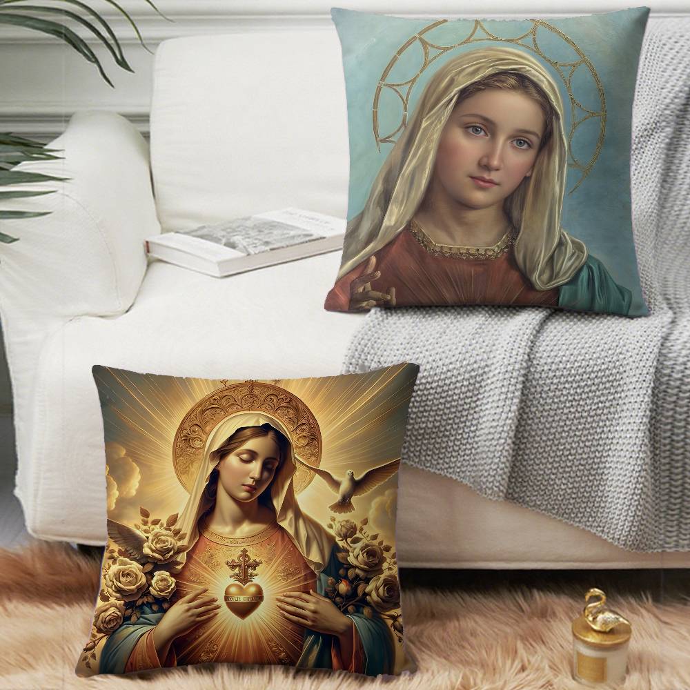 Retro V-Virgin Mary Pillow Case Plush Fabric Soft Pillowcase Double Sided Print Cushion Cover Household Gifts