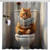 Funny Cat Shower Curtain Orange Cat On Toilet Reading Newspaper Lovely Kitten Cute Pet Bath Curtain Fabric Bathroom Accessories