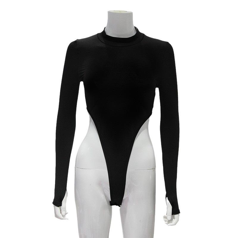 New Women's Sexy Solid High Waist Tight Bodysuit Fashion Hot Girl Slim Fit Top One Piece