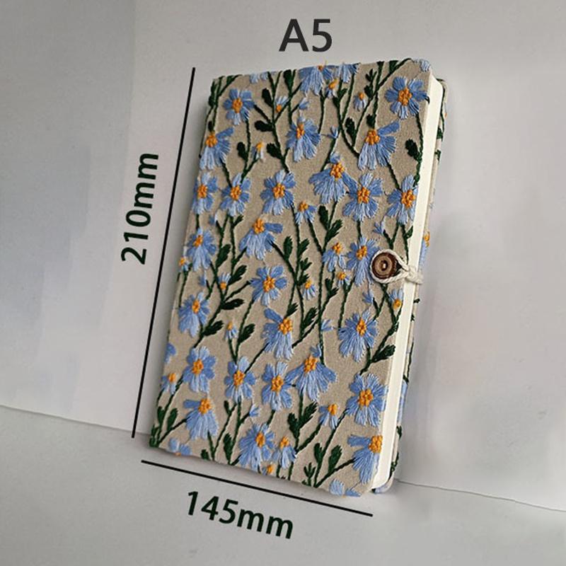 A5 A6 látkový výšivkový zápisník látkový poznámkový blok prázdny 100 listov/200 strán so záložkou a gombíkom A2