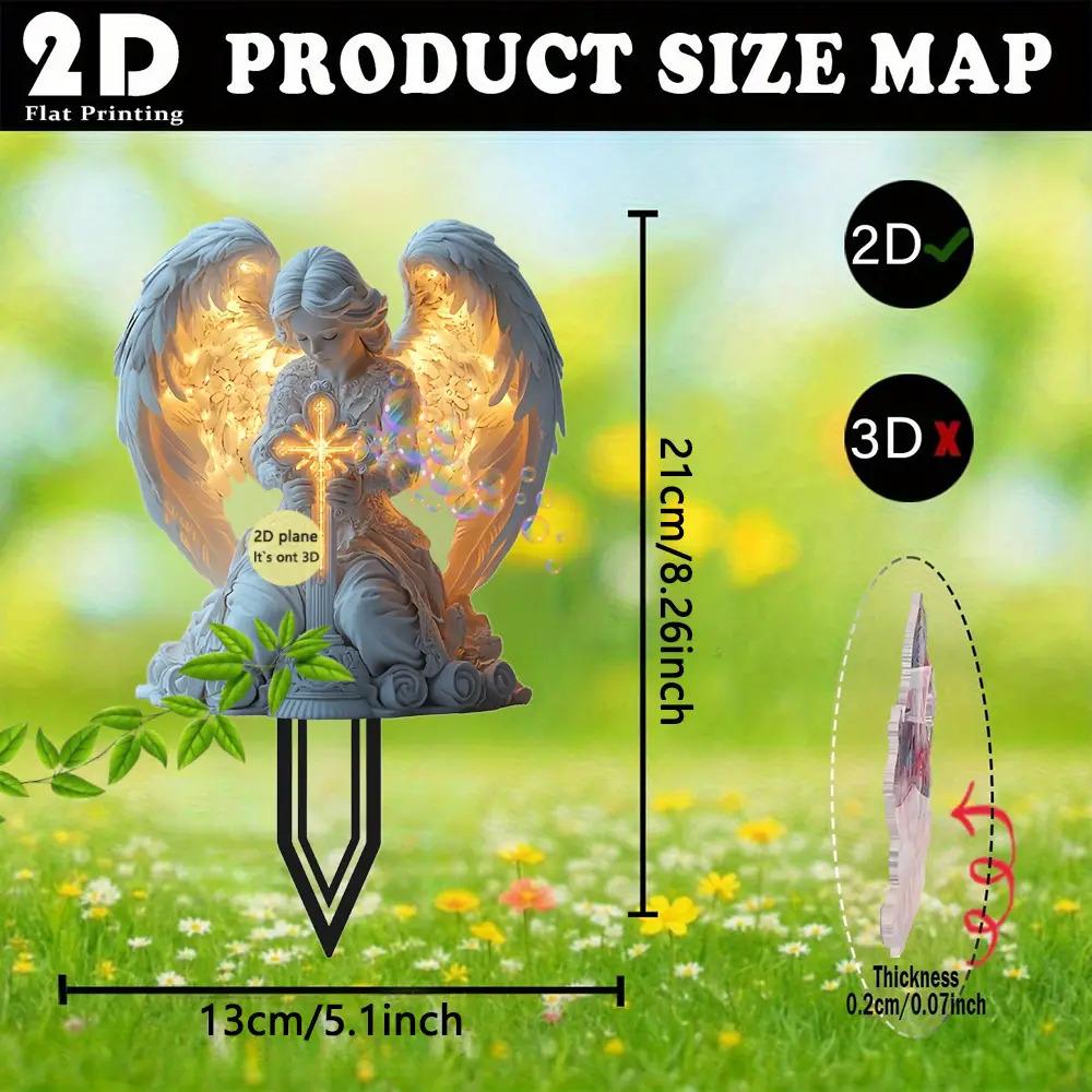 2D Angel Cross Garden Statue Religious Memorial Decor Durable Plastic Lawn Tombstone Mark Christmas Easter Thanksgiving Easy To Install