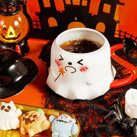 Halloween Coffee Mug Ghost Wearing Hat Shape Ceramic Cup Dishwasher Safe Festive Mug Seasonal Decoration Gift