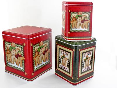 Set of 3 Christmas Metal Tins Container for Gingerbread Cookies
